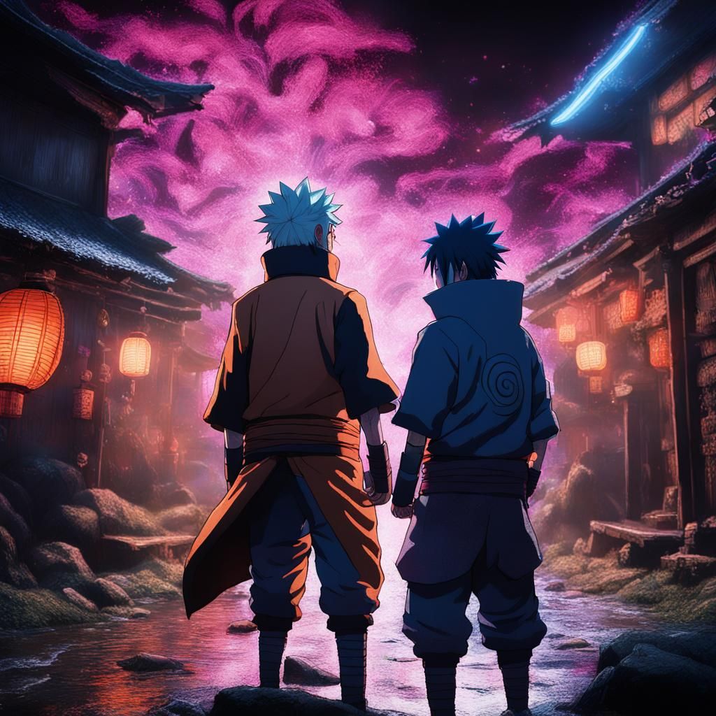 Naruto vs Sasuke: Hyperrealistic Neon Battle