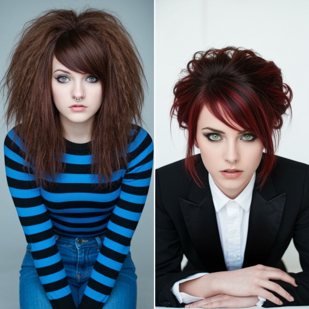 Teenage Girl Portrait with Emo Hair in High Contrast