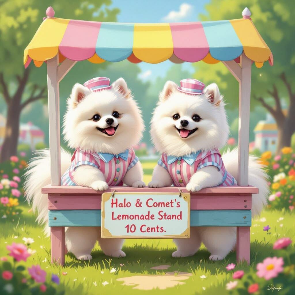Pomeranians Sell Lemonade in Whimsical Candy Land