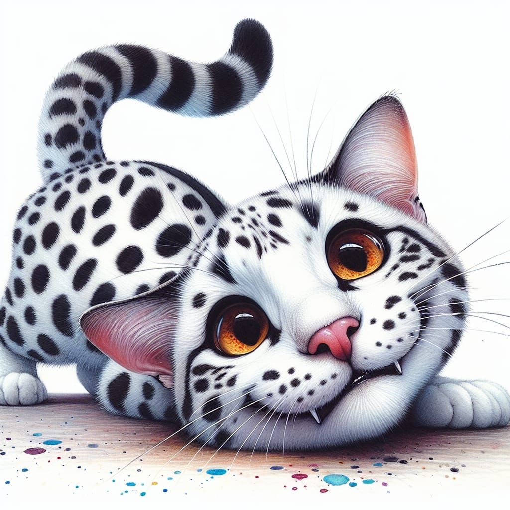 Watercolor Portrait of a Spotted Grinning Cat