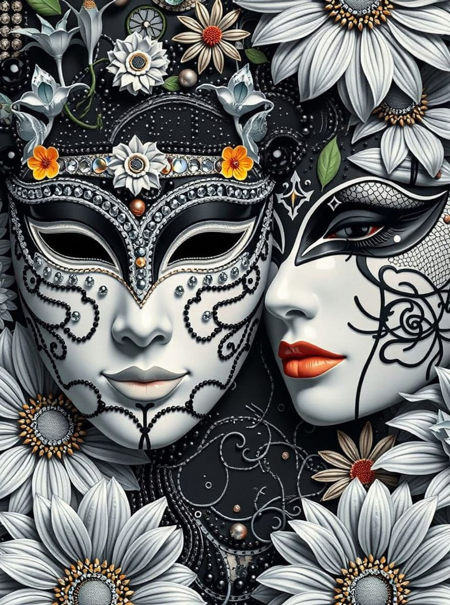 Beaded Carnival Masks: Bohemian Collage Art
