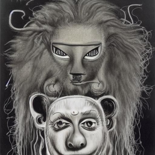 Cowardly Lion in Abstract Surrealist Style
