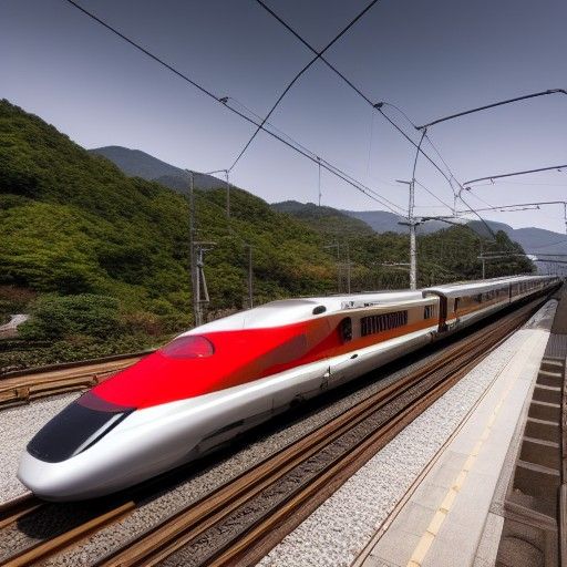 Japanese Bullet Train Amid Scenic Landscape