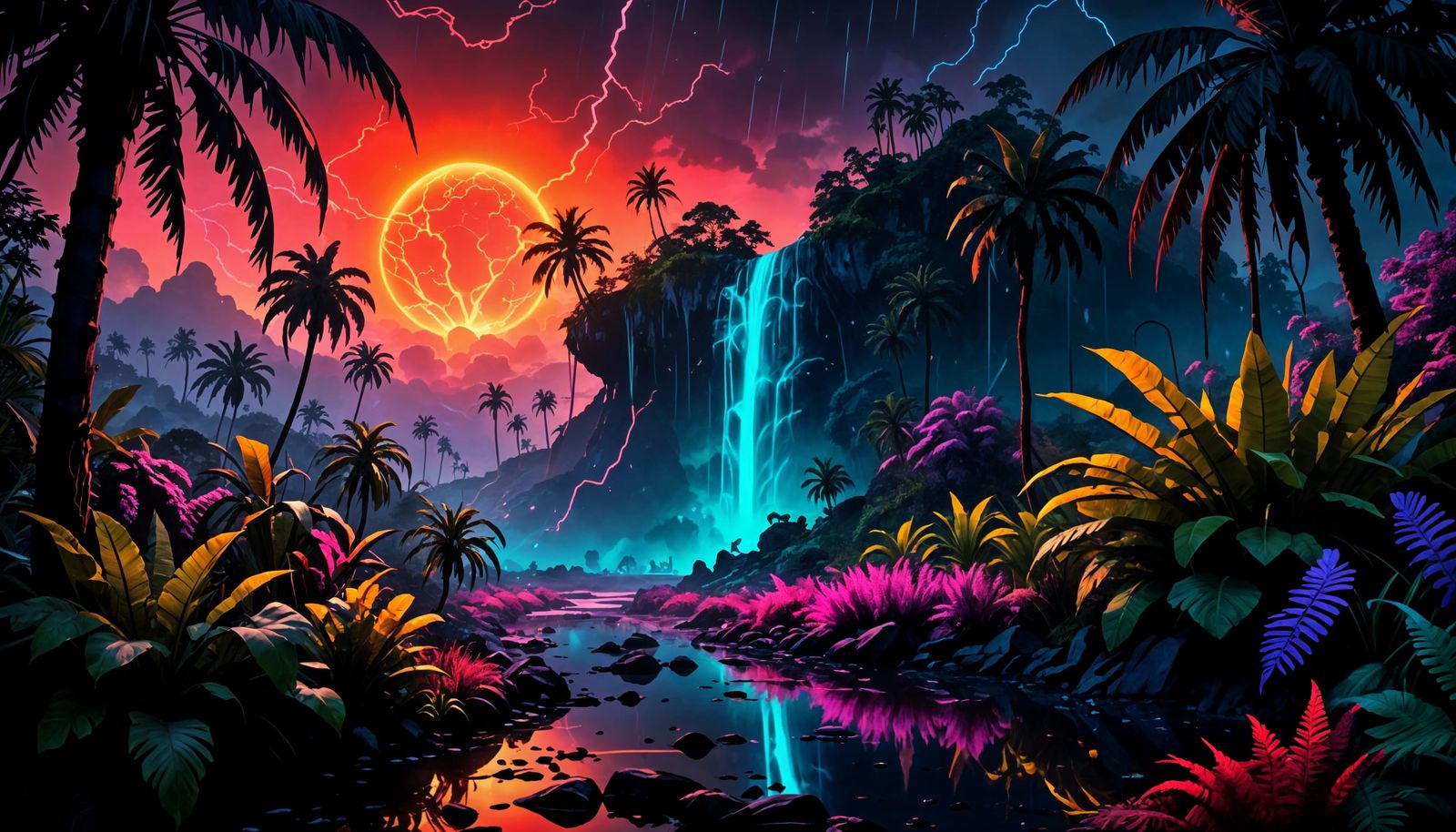Surreal Futuristic Landscape in Neon Noir Style