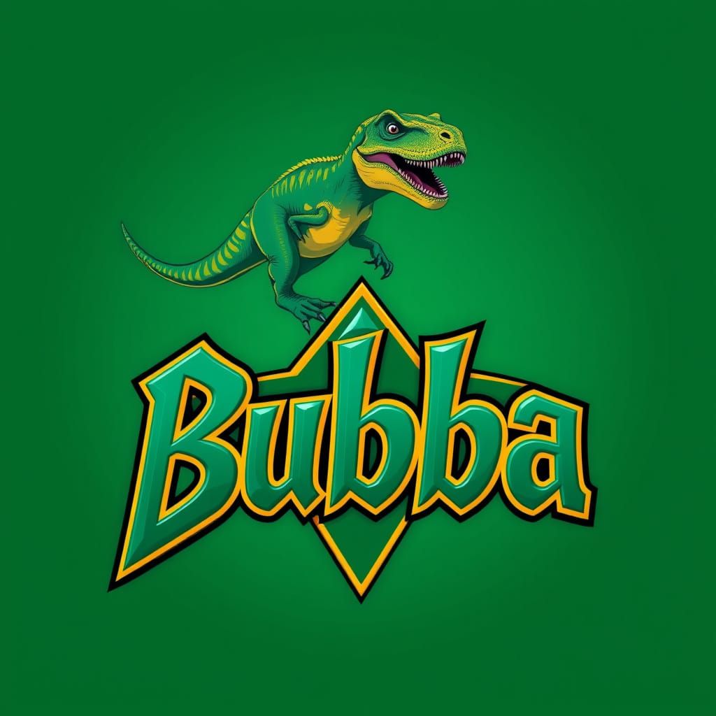 Teal Tribal Bubba Logo with Velociraptor: Hyperrealistic