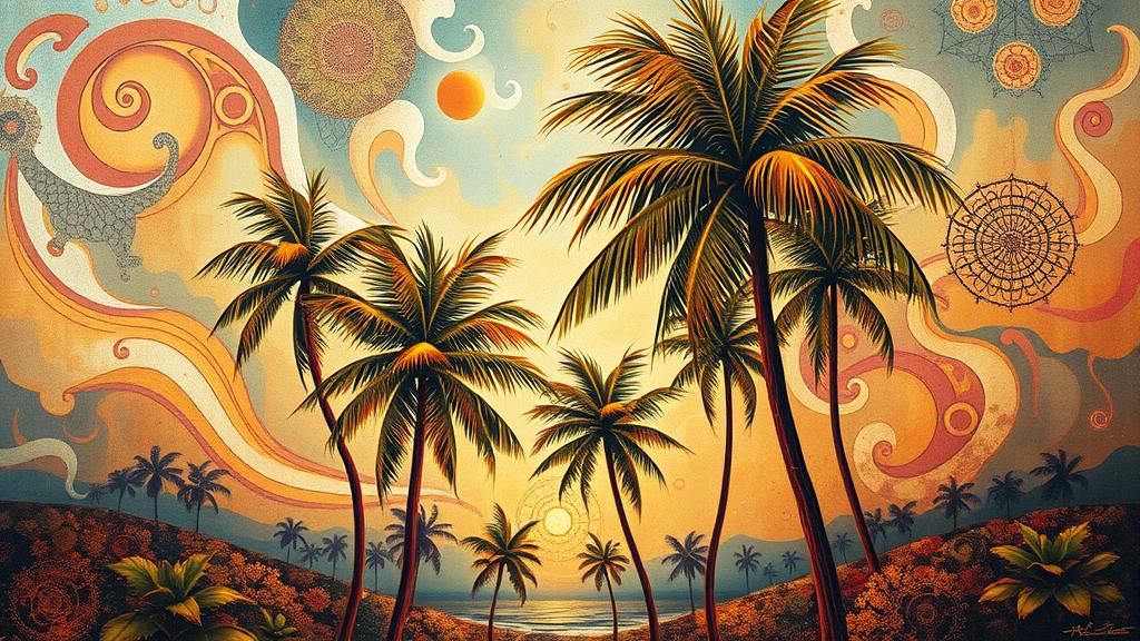 Surreal Golden Hour Palm Trees in Tropical Setting