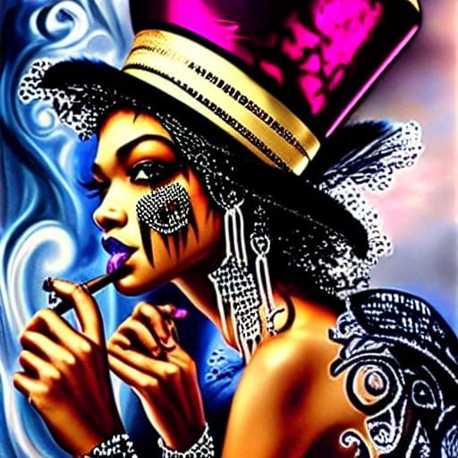 Seductive Voodoo Princess Portrait in Hyperrealism Style