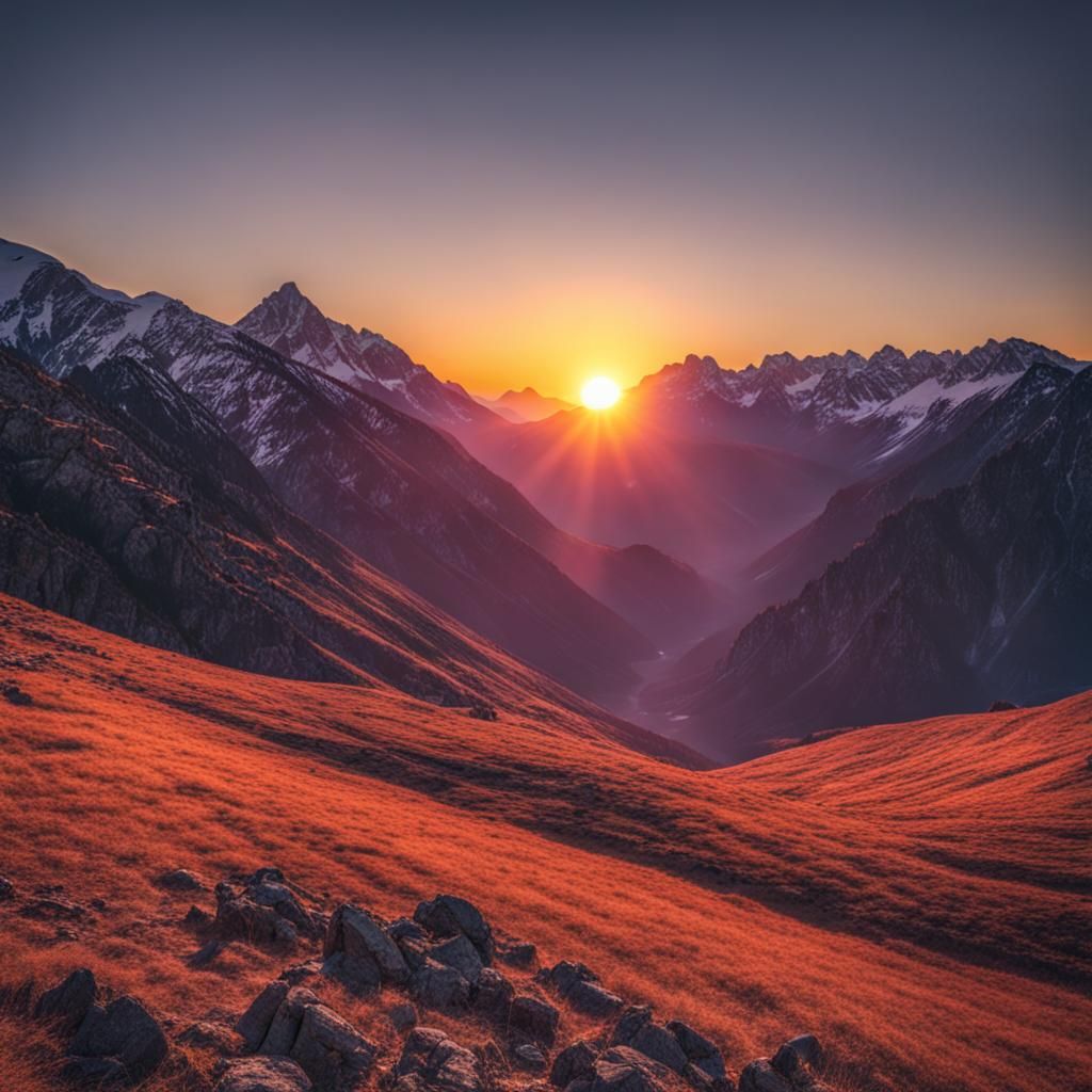 Golden Sunrise Over Mountain Peaks