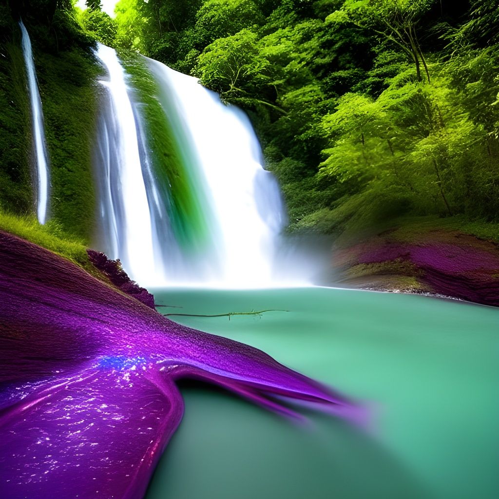 Waterfall with Purple Water and Alien Fish
