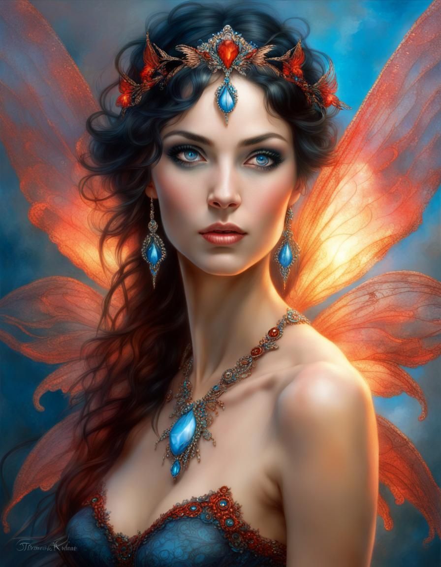 Ethereal Fairy Woman Portrait in Fire Tones