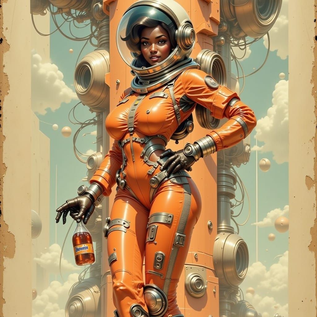 Vintage Astronaut Soda Ad in Retro-Futuristic Style