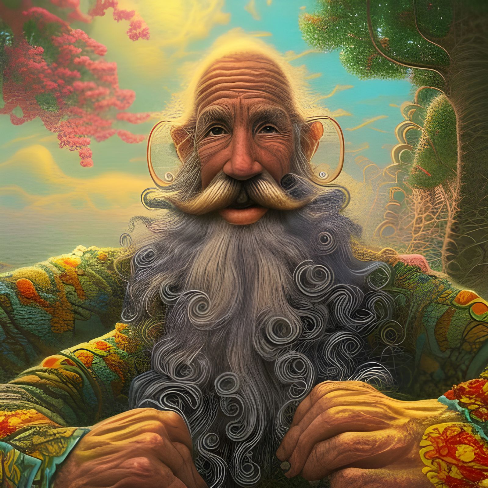 Psychedelic Old Man Portrait in R. Crumb Style
