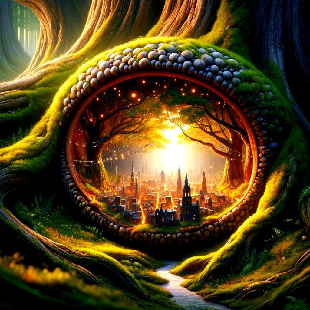 Miniature City Inside Acorn as Hyperrealistic Painting