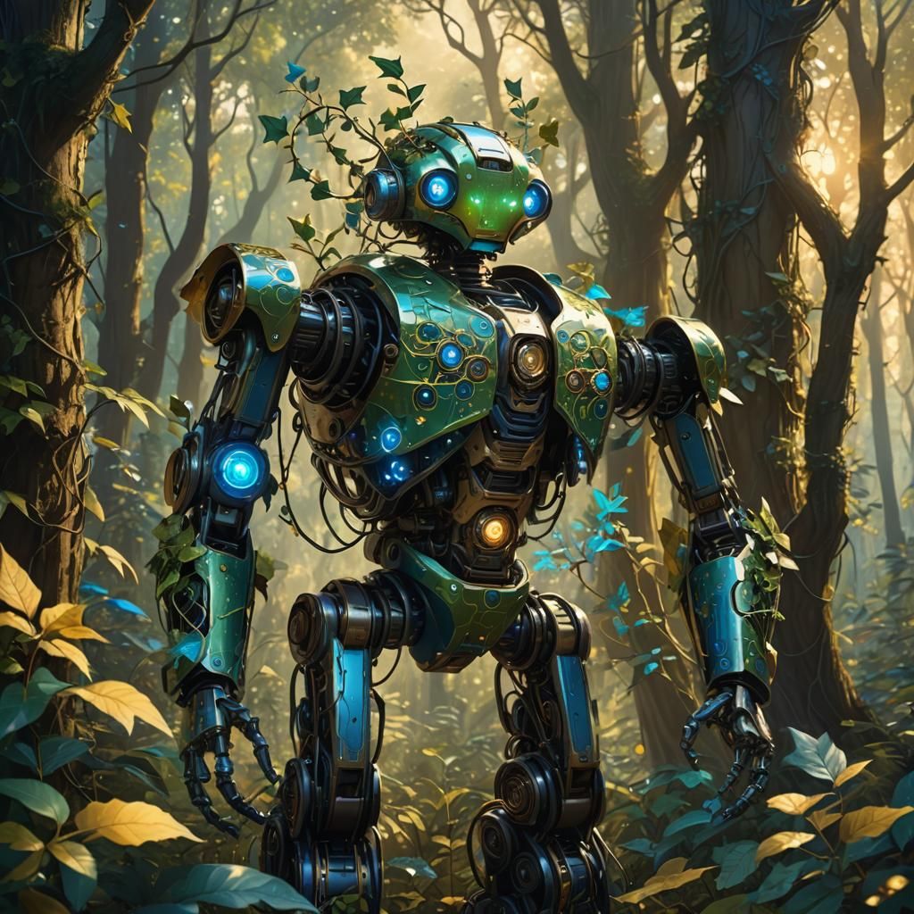 Holly Robot in Forest: Fantastical Concept Art