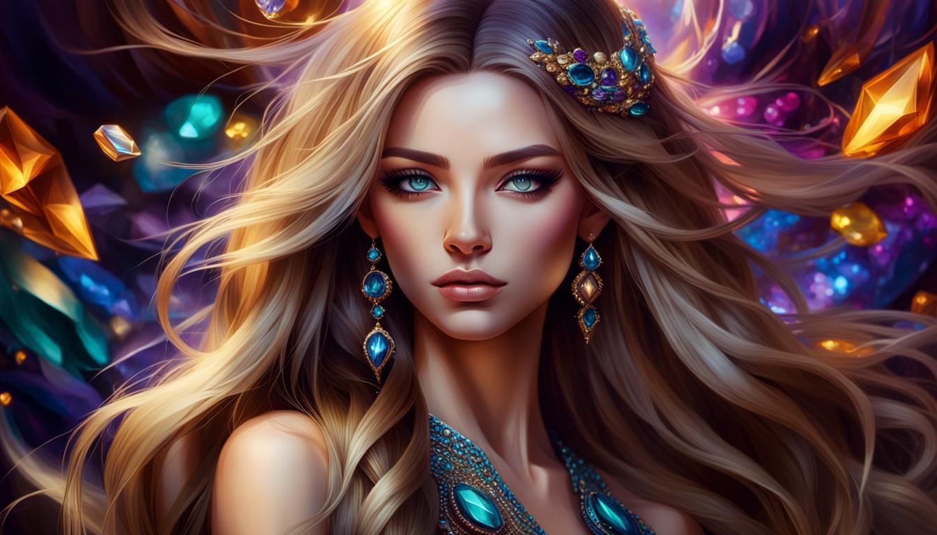 A beautiful girl with long light hair formed in a complex ha...