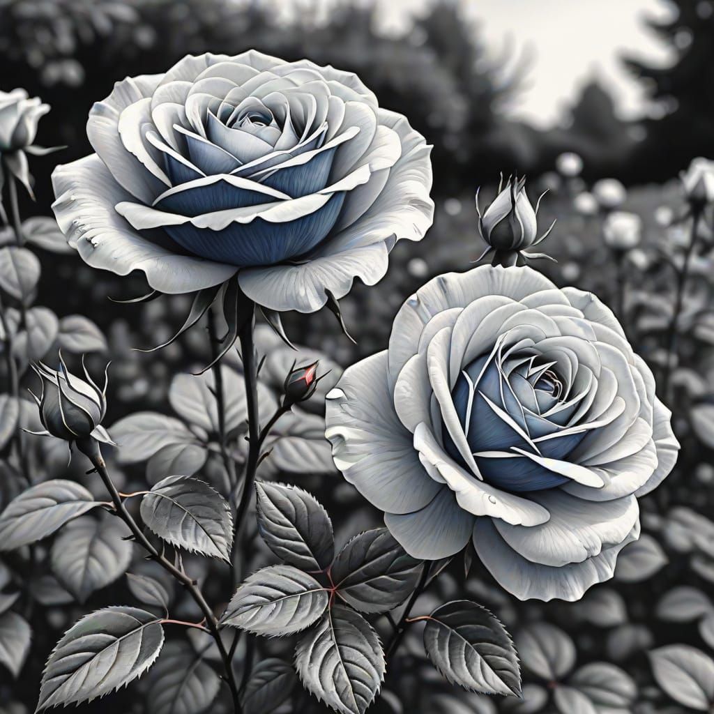 Detailed Pencil Sketch of a Rose Garden