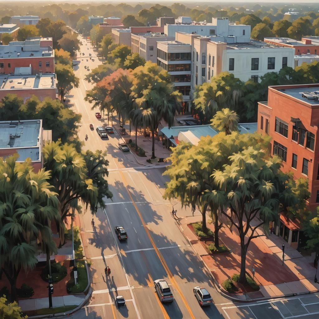 Gainesville Florida Cityscape in Impressionist Style