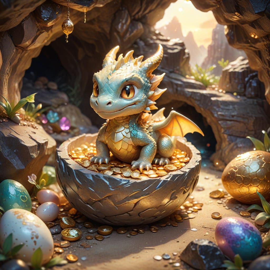 Chibi Dragon Hatches in Enchanting Treasure Cave