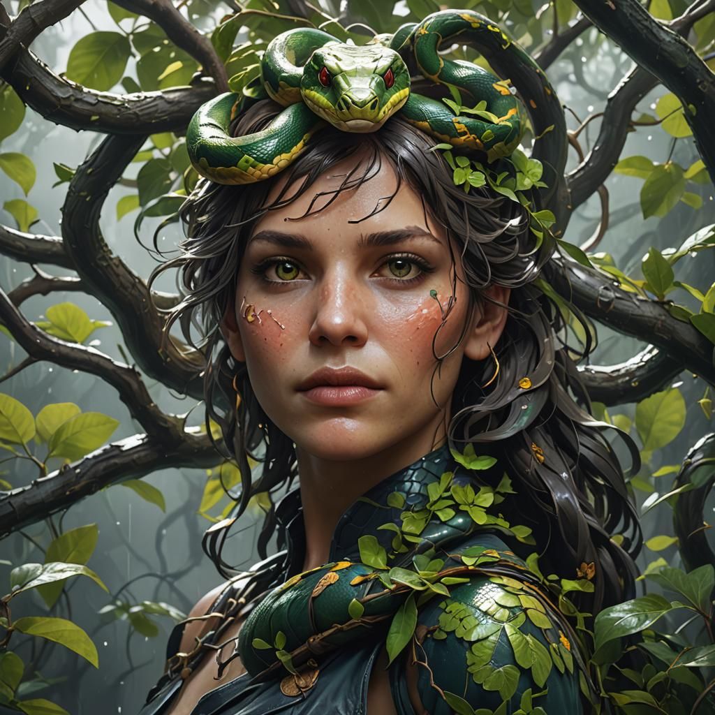 Detailed Snake Portrait After Rain