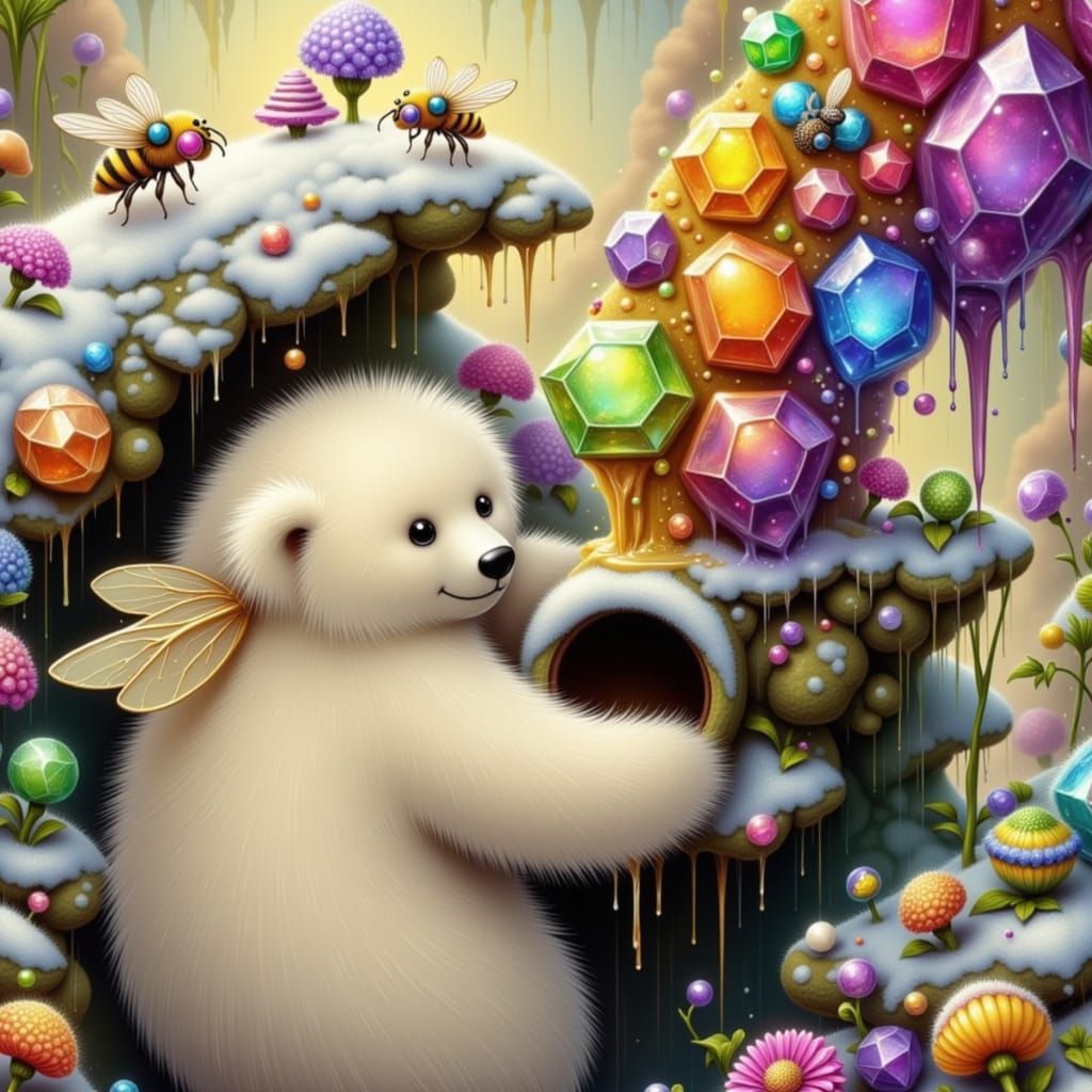 Fluffy Polar Bear Gem Hybrid Explores Crystal Beehive