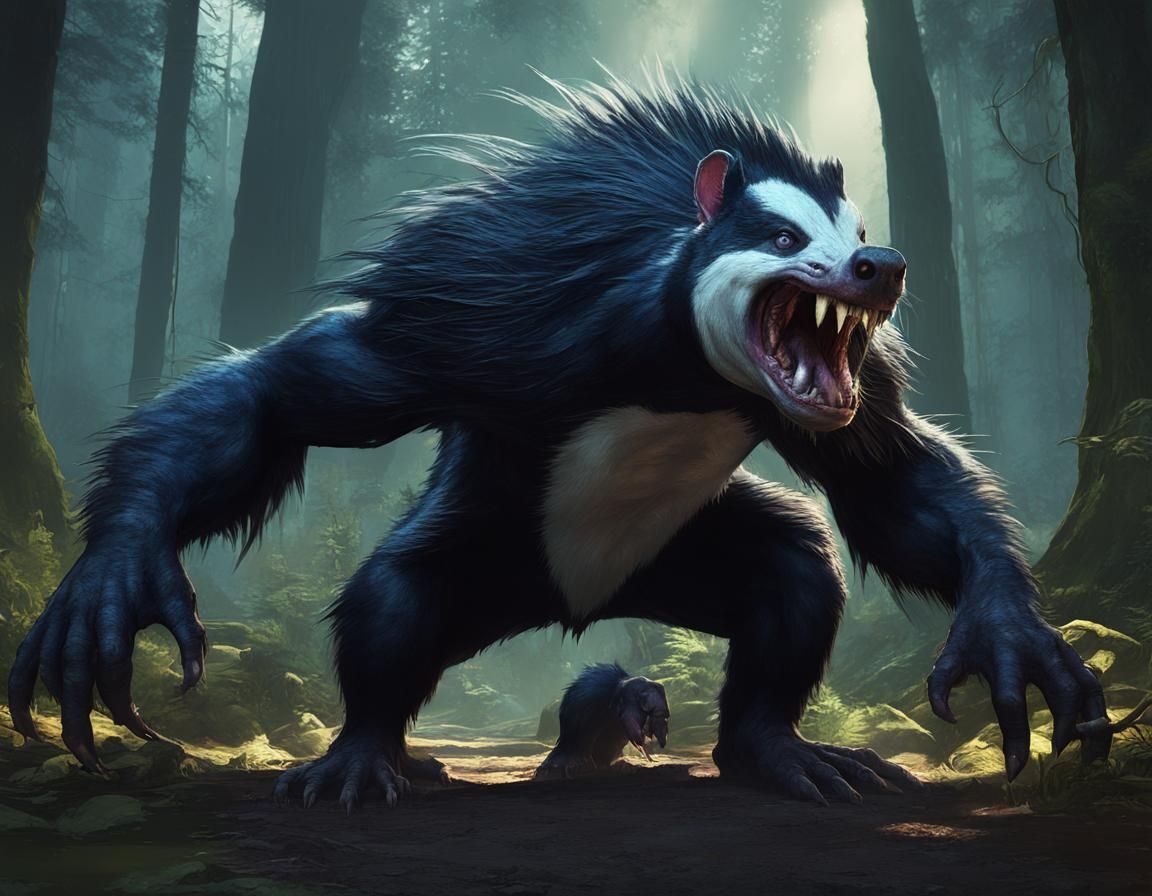 Giant Skunk Monster in Forest: Dark Fantasy Art