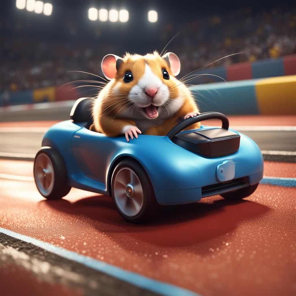 Hamster Race Car in Detailed Digital Painting