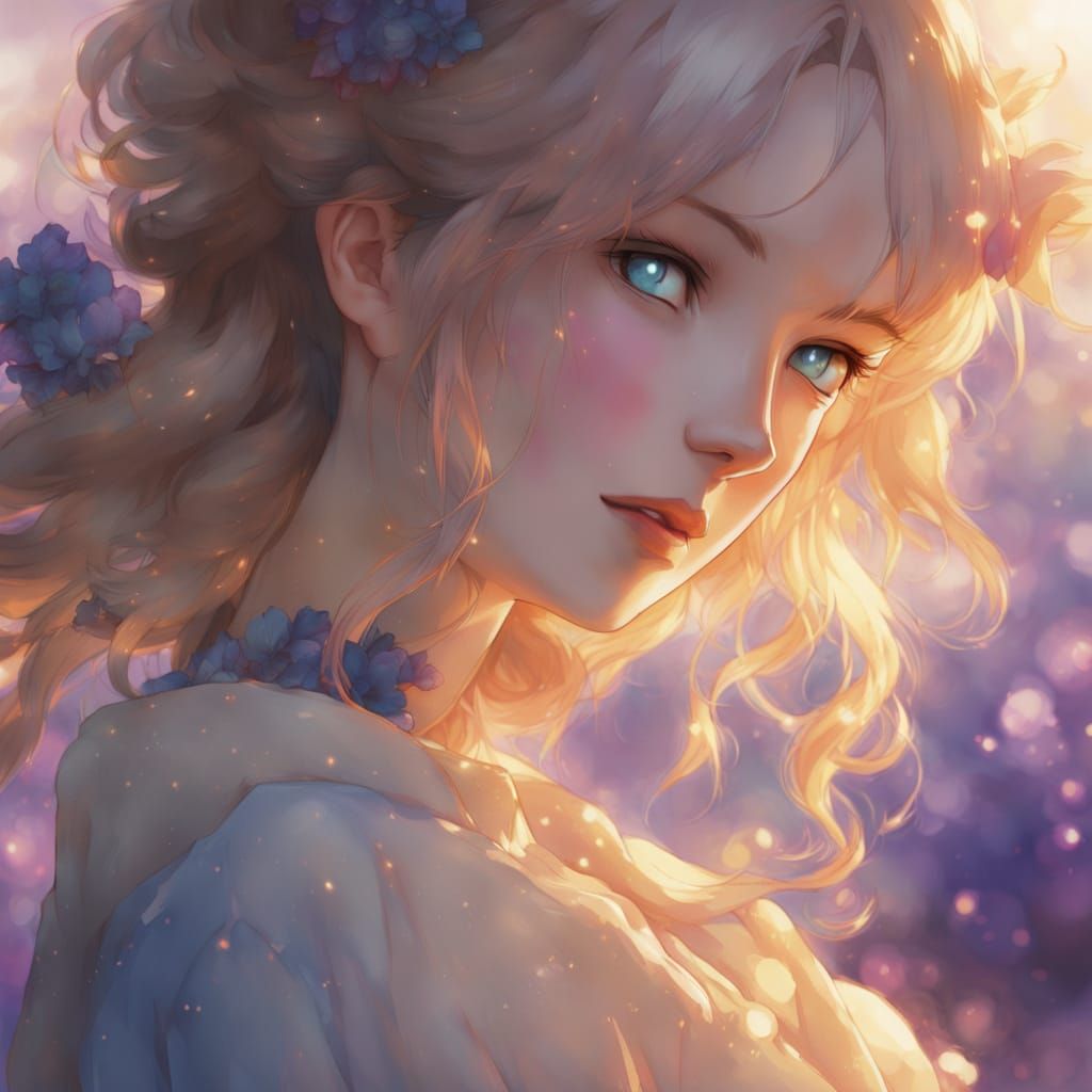 Serene Anime Beauty in Watercolor