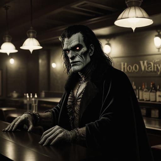 Classic Horror Movie Monsters at a Bar in Polaroid