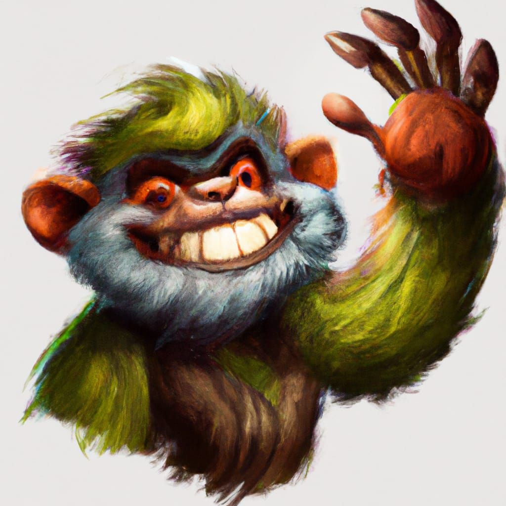 Cute Monkey Waving: Detailed Digital Art