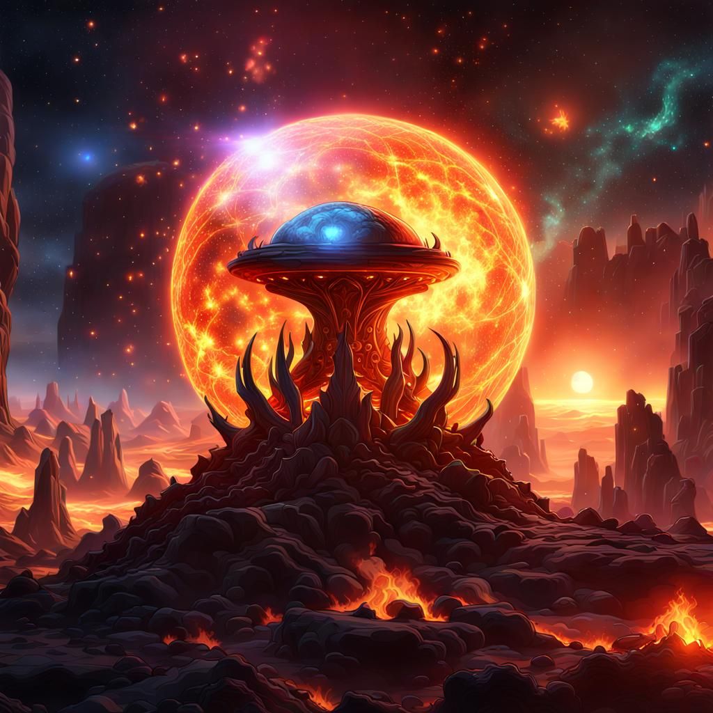 Ethereal Crystal Alien in a Galaxy of Fire