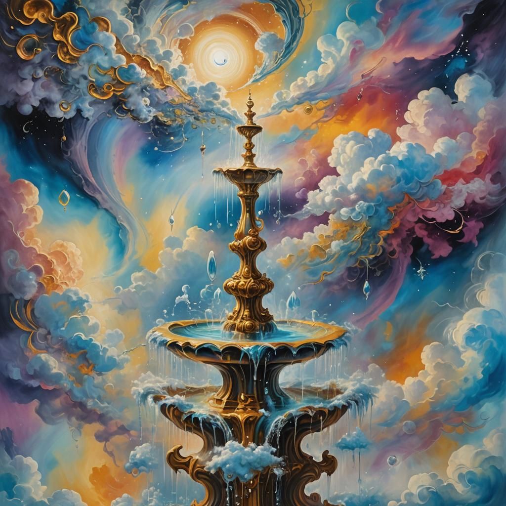Cosmic Fountain Emanating Essence of Time in Surreal Style