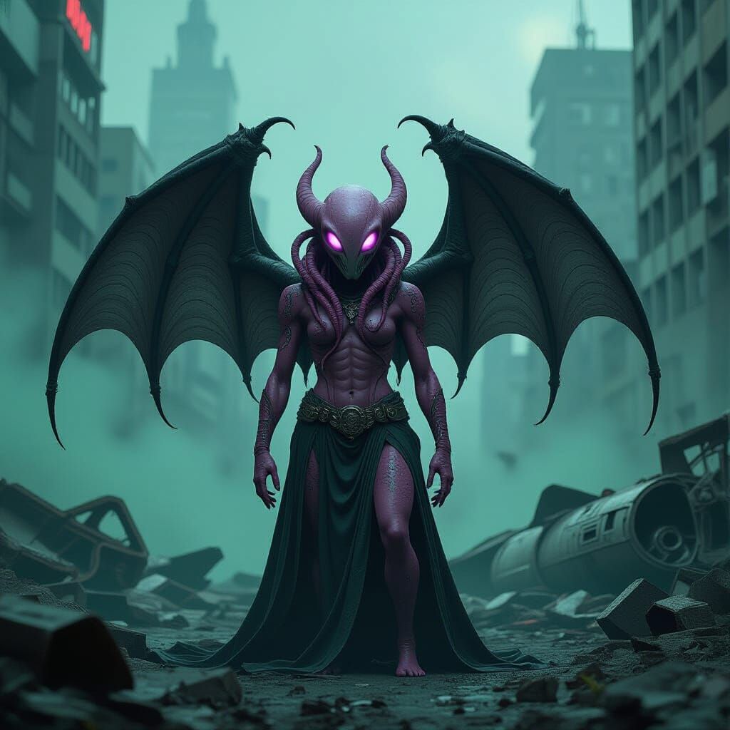 Eerie Alien Creature in Futuristic City