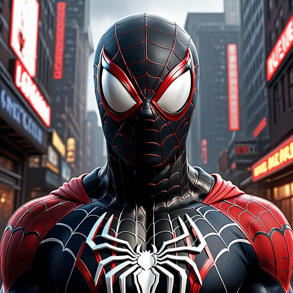 Miles Morales Spider-Man in Hooded Black and Red Suit