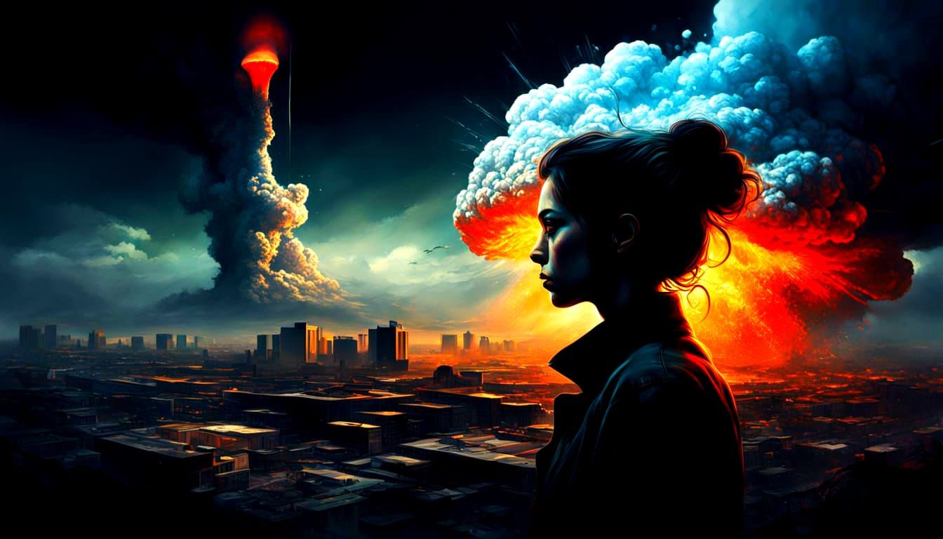 Atomic Silhouette: Double Exposure in Hyperrealistic Style