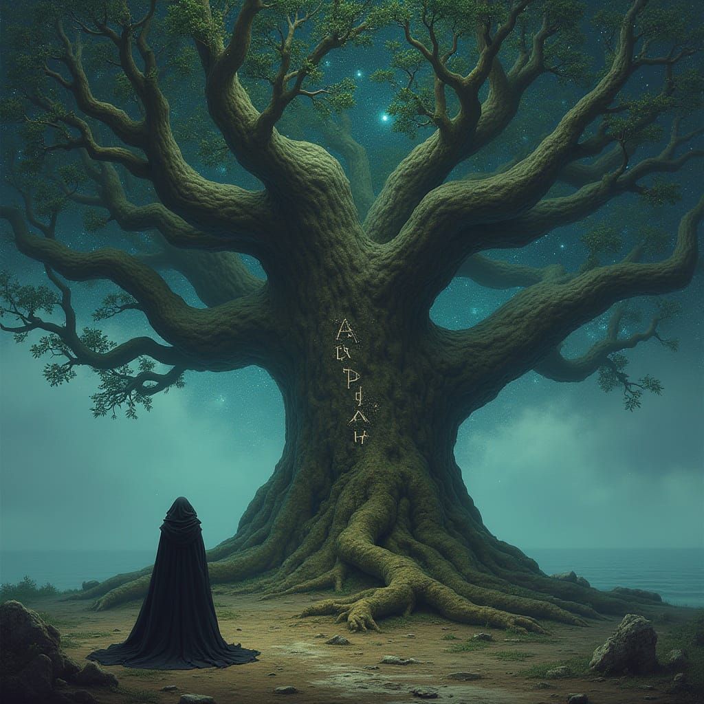 Celestial Tree with Runes and Figure