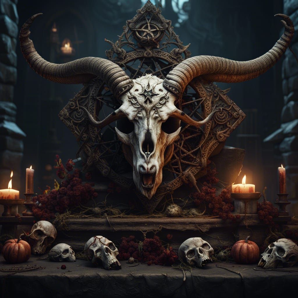 Rotting Zombie Goat Skulls on Altar
