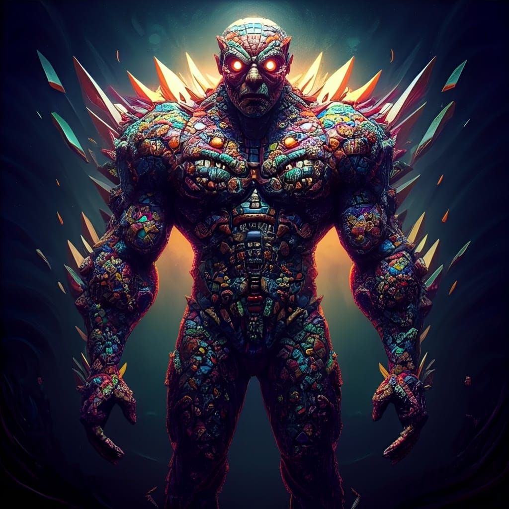Hyper-Realistic Mosaic Monster Radiates Chaos and Creation