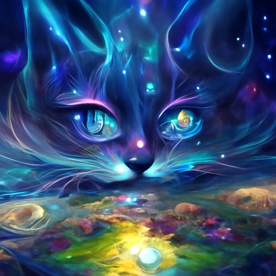 Cosmic Cat Goddess in Psychedelic Starry Sky