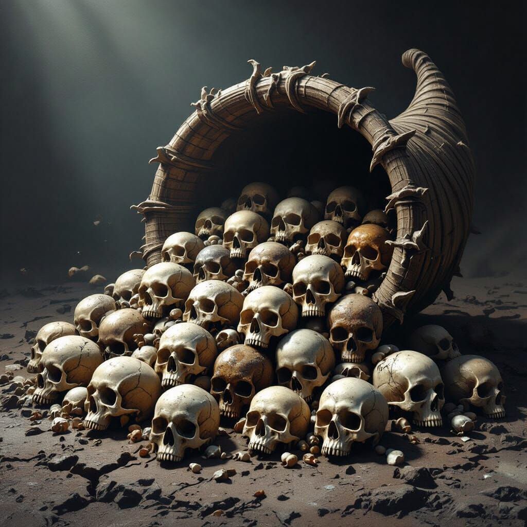 Cornucopia of Skulls on Cracked Earth