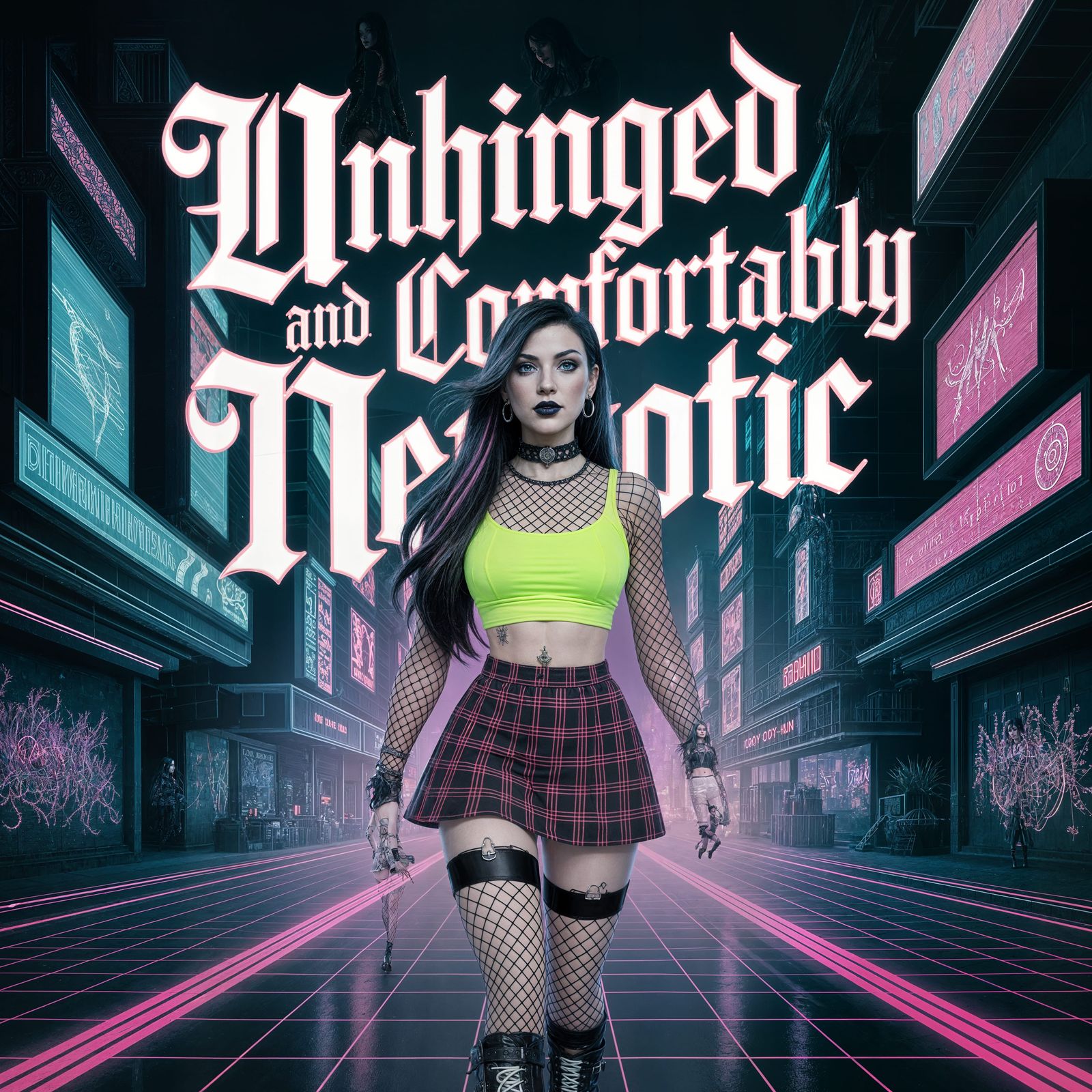 Gothic Cyberpunk Goddess Reigns Over Futuristic City