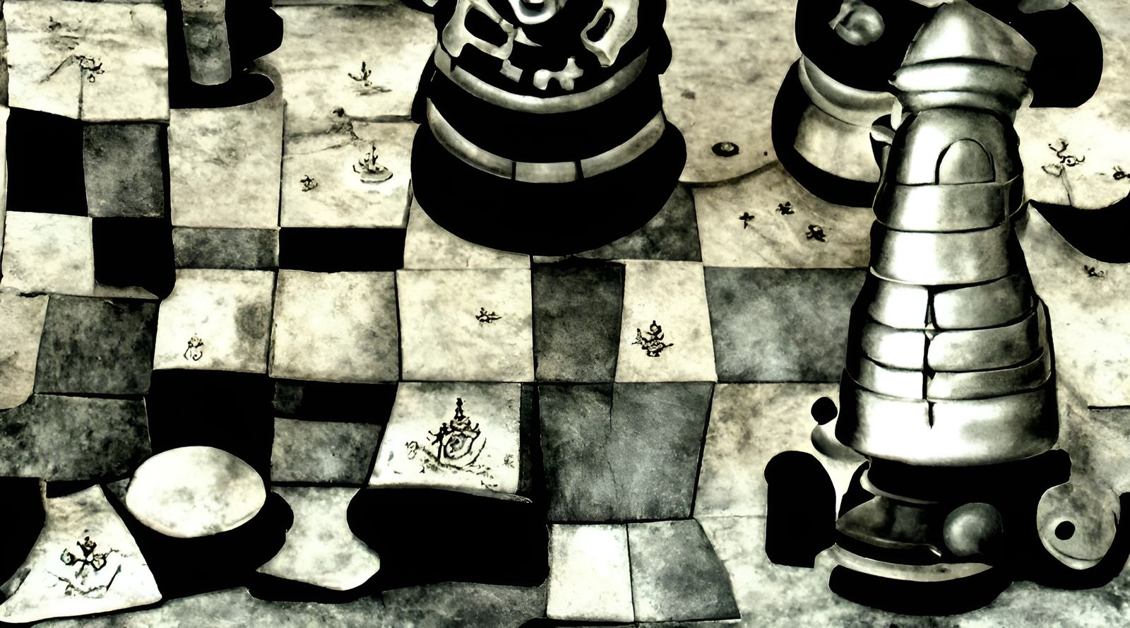 Steampunk Chess Game in Dystopian Post-Apocalyptic Style