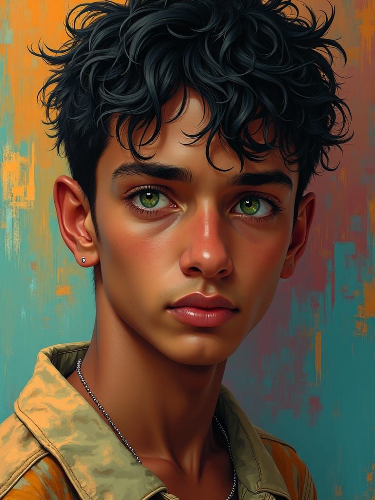 Portrait of Mixed-Race Man with Green Eyes