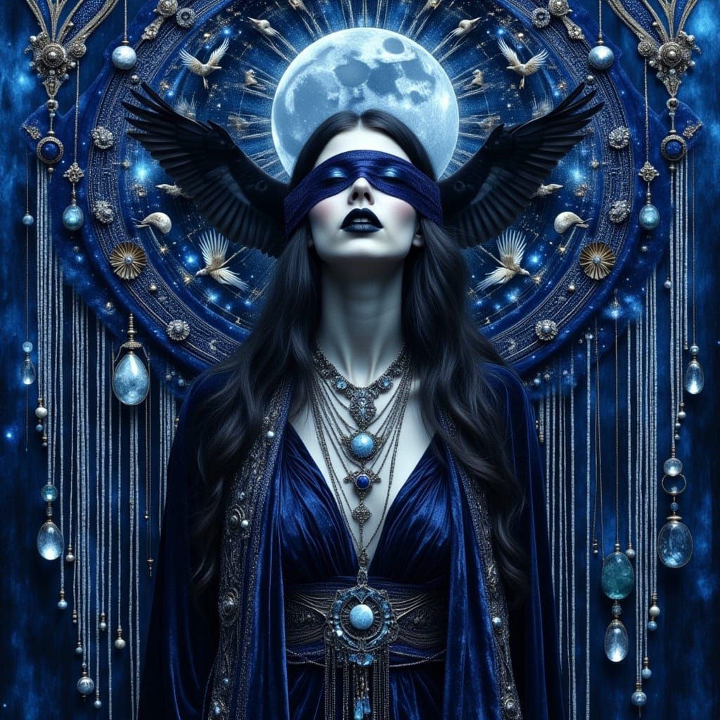 Mystical Banner with Vampire Oracle and Ravens