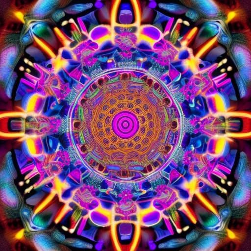 Art Nouveau Butterfly Mandala in Cyberpunk Style