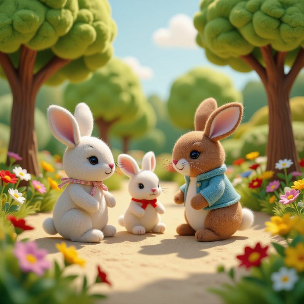 Felt Animals on Playground in Children's Illustration Style