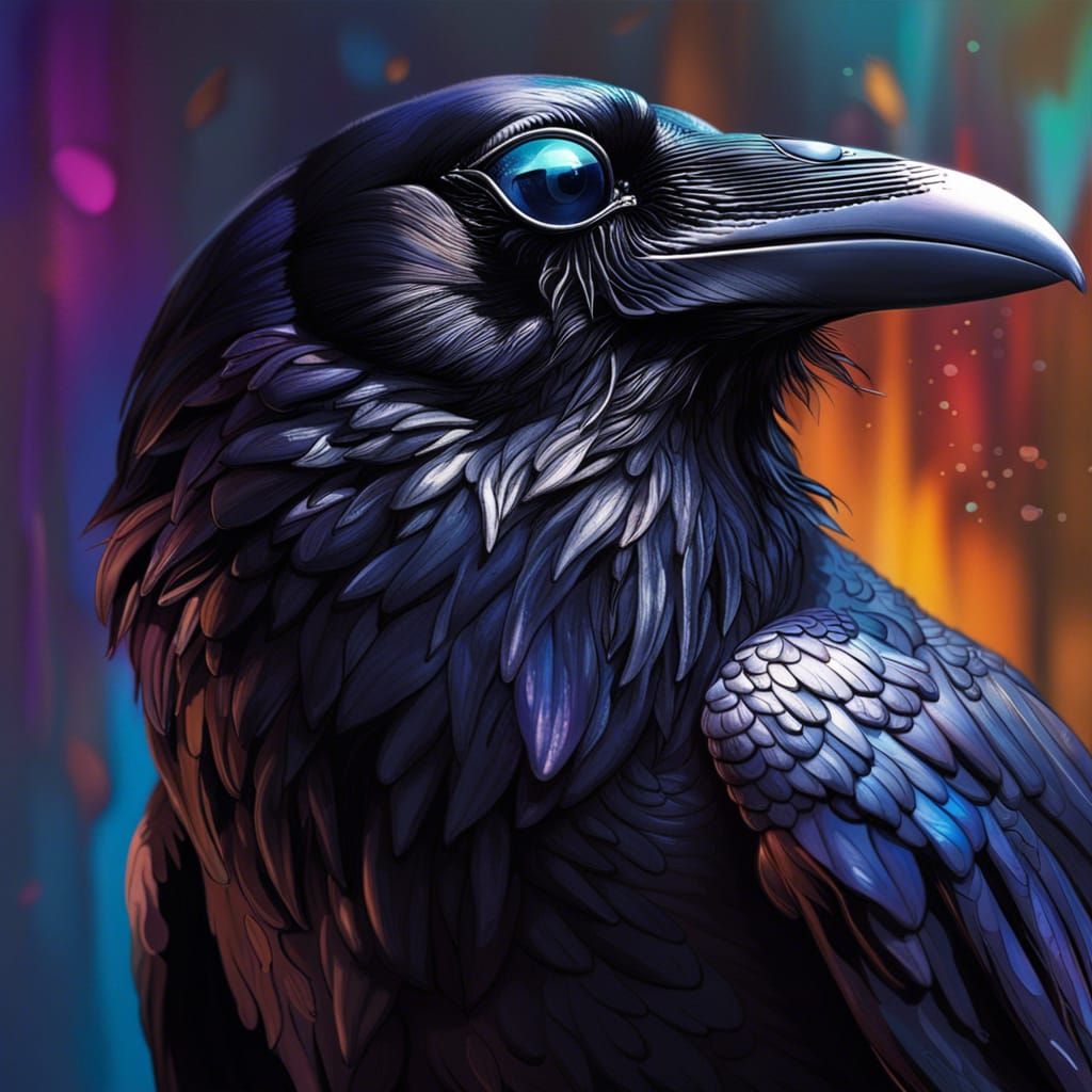 Raven with Glasses in Hyperrealistic Splash Art