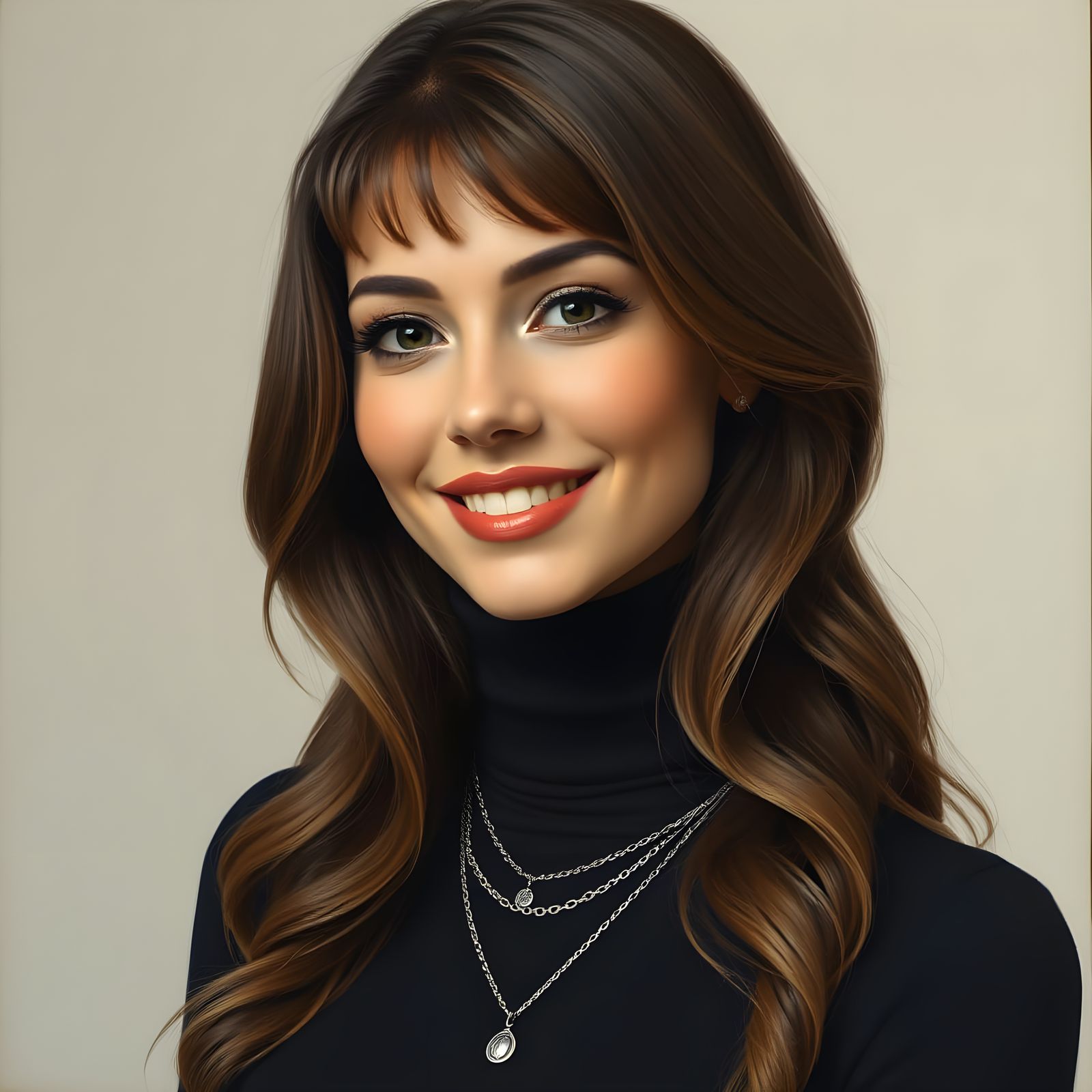 Elegant Woman in Turtleneck Oil Painting Portrait