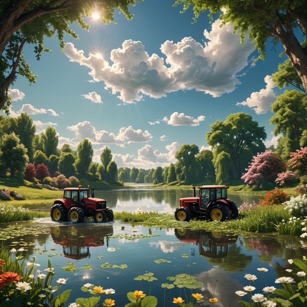 Tractor Plunges into Lake: Fantasy Matte Painting