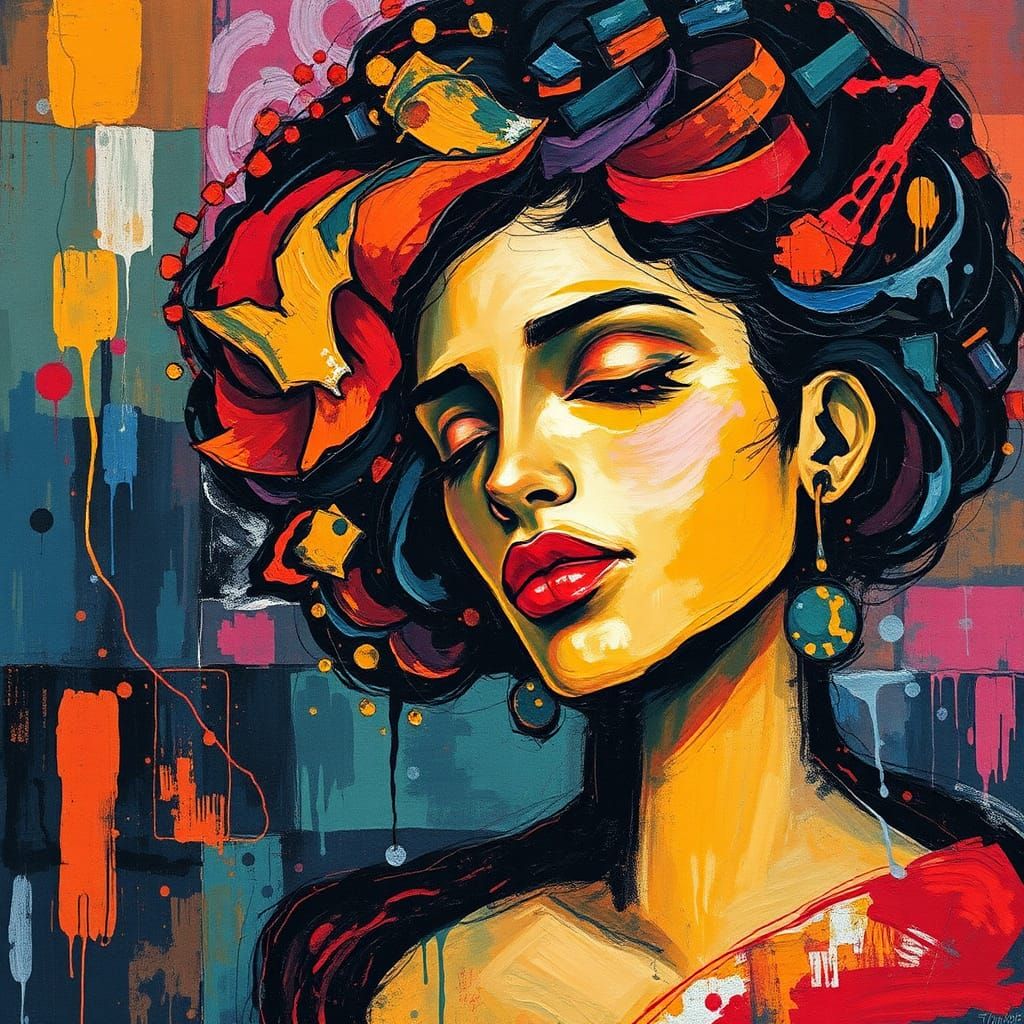 Expressionist Woman in Batik Fabric