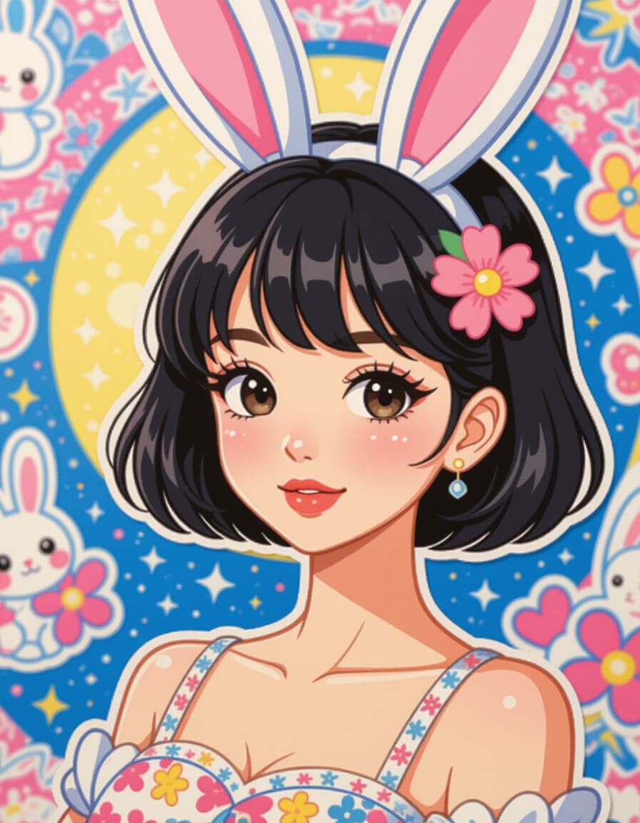 Kawaii Moon Rabbit Fashion Design Sticker Book